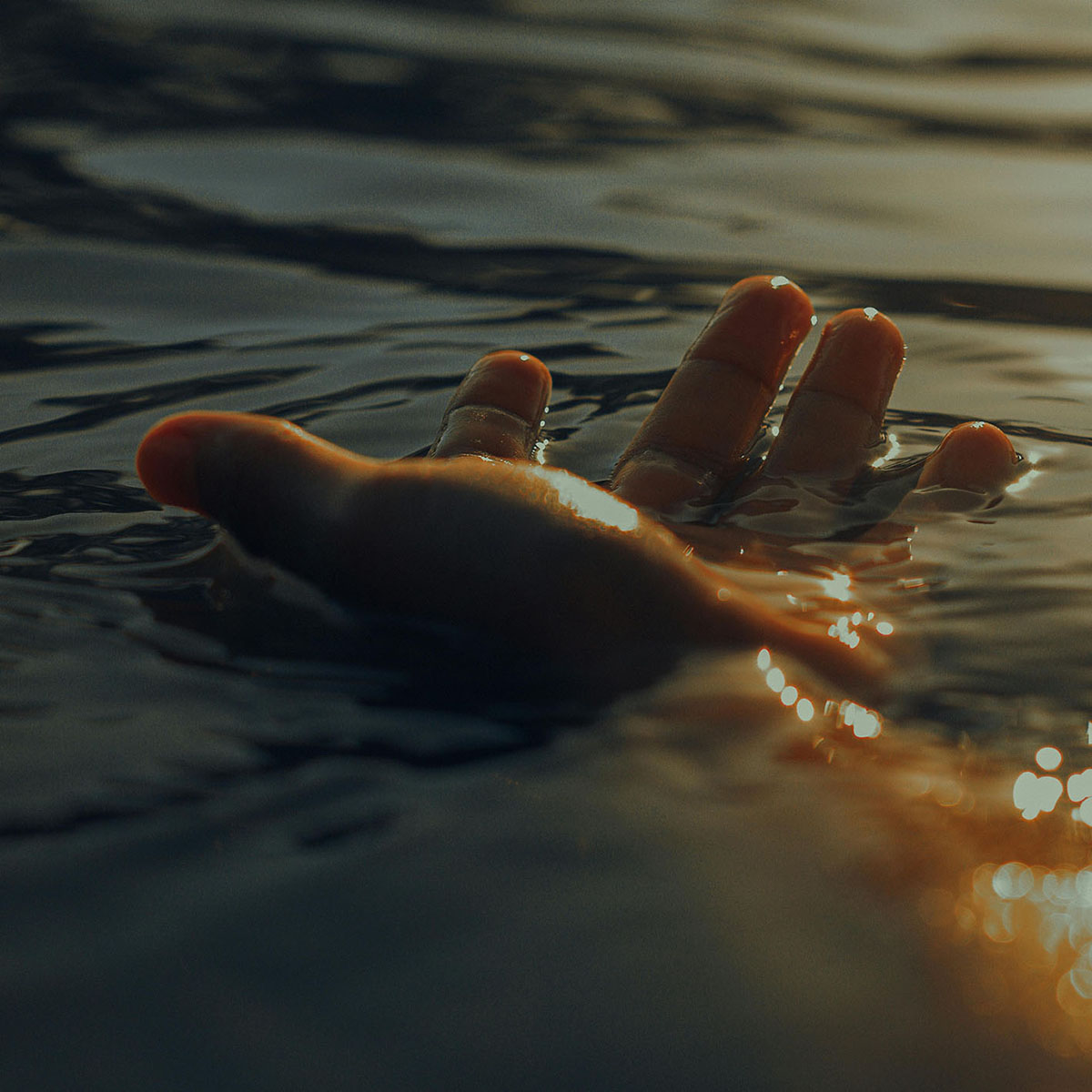 Photo Respect for the environment hand emerging from the water at sunset